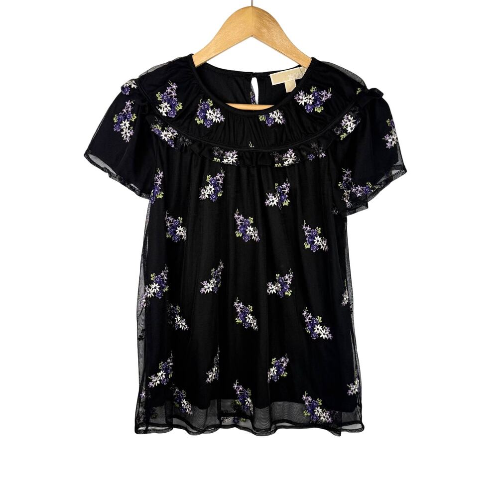Michael Michael Kors Black Floral Lace Blouse M